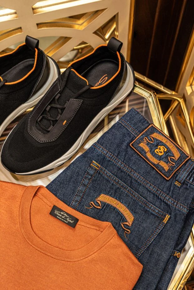 Santoni мужские черные кроссовки из эластичного трикотажа с нубуковыми вставками 178215 - фото 2