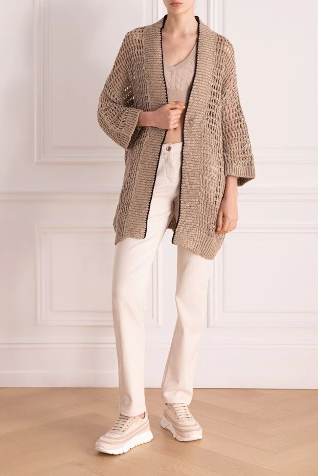 Brunello Cucinelli beige linen and silk cardigan for women 178231 - photo 2