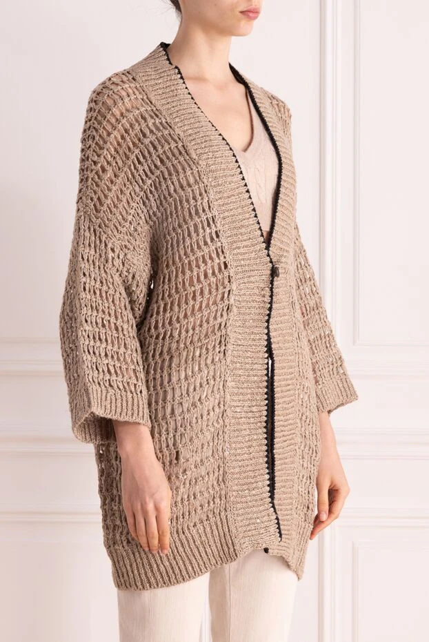 Brunello Cucinelli beige linen and silk cardigan for women 178231 - photo 3