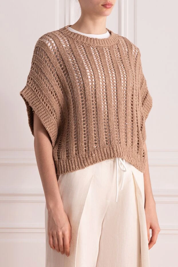 Brunello Cucinelli brown knitted openwork sleeveless jumper 178237 - photo 3