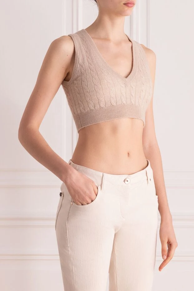 Brunello Cucinelli beige cotton and alpaca top for women 178240 - photo 3