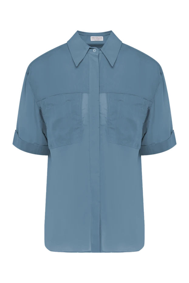 Блуза из вискозы и шелка женская голубая - фото 1