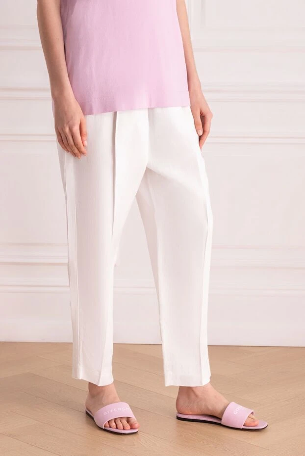 Brunello Cucinelli брюки из вискозы и льна женские белые 178260 - фото 3