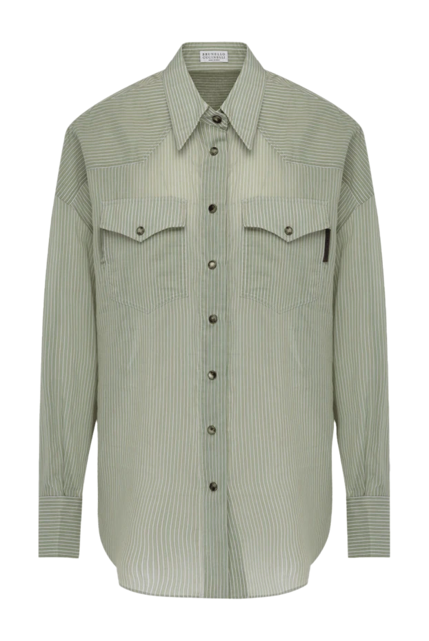 Блуза из хлопка и шелка женская зеленая - фото 1