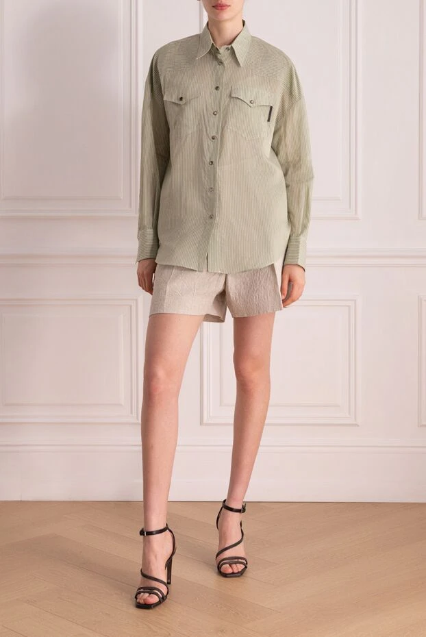 Блуза из хлопка и шелка женская зеленая - фото 2