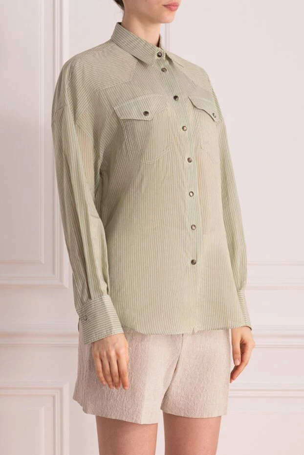 Brunello Cucinelli blouse made of cotton and silk for women green 178264 - photo 3
