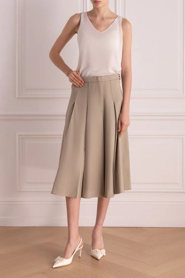 Brunello Cucinelli beige cotton and elastane midi skirt for women 178272 - photo 2