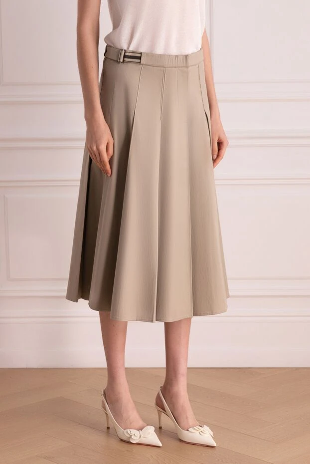 Brunello Cucinelli beige cotton and elastane midi skirt for women 178272 - photo 3