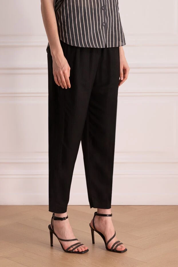 Brunello Cucinelli брюки из вискозы и льна женские черные 178277 - фото 3