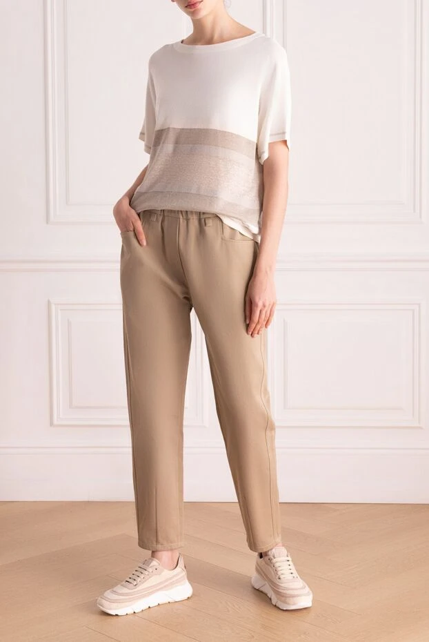 Brunello Cucinelli брюки из хлопка женские бежевые 178280 - фото 2