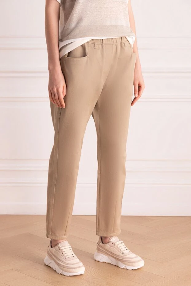 Brunello Cucinelli брюки из хлопка женские бежевые 178280 - фото 3