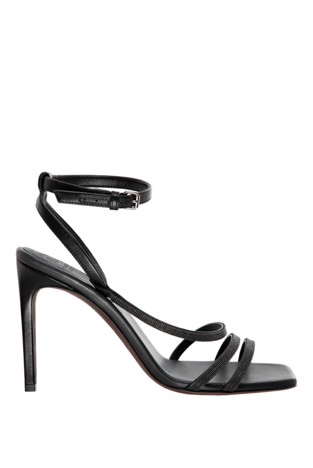 Black leather sandals with thin heels and straps - photo 1