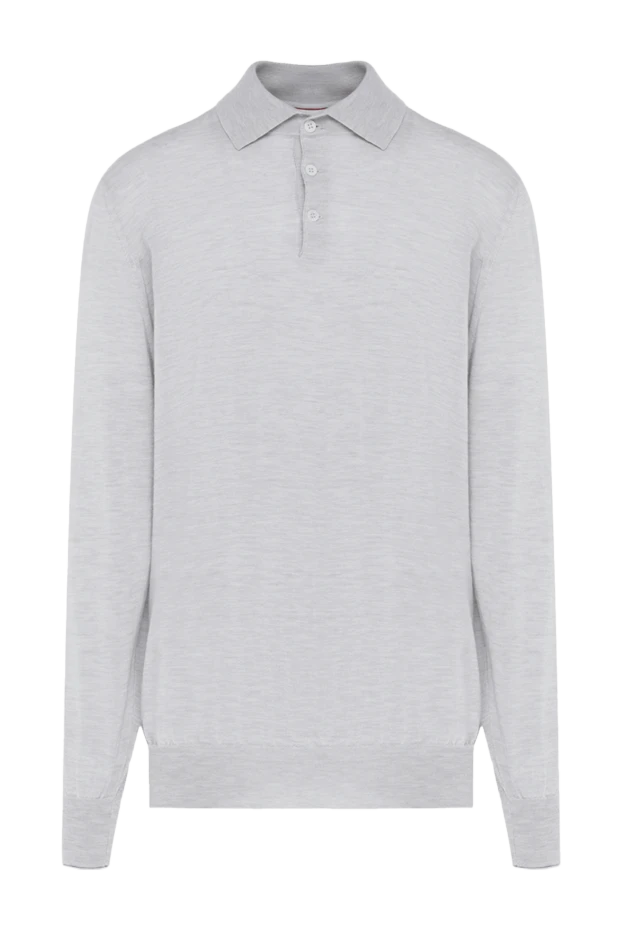 Ерлерге арналған ұзын жеңді кашемир және жібек поло, сұр - фото 1