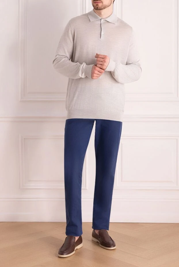 Brunello Cucinelli поло с длинным рукавом из кашемира и шелка мужское серое 178303 - фото 2