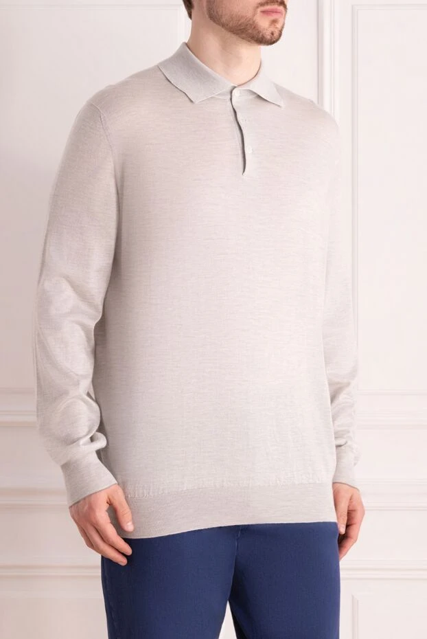 Brunello Cucinelli поло с длинным рукавом из кашемира и шелка мужское серое 178303 - фото 3
