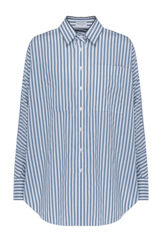 Women's blue striped cotton and silk shirt - photo 1