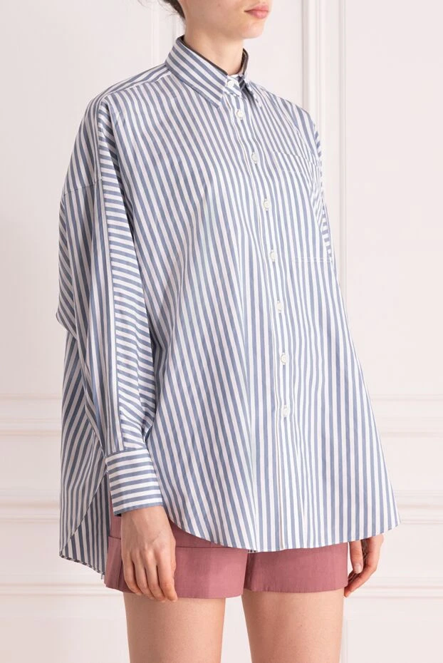Brunello Cucinelli women's blue striped cotton and silk shirt 178308 - photo 3