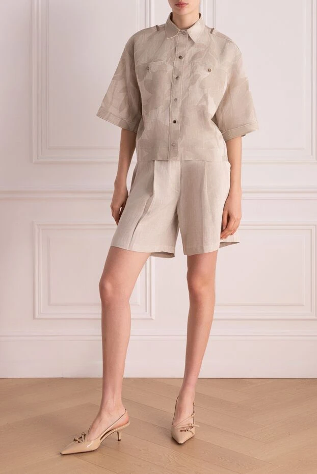 Brunello Cucinelli suit shorts and linen shirt with floral print beige 178311 - photo 3