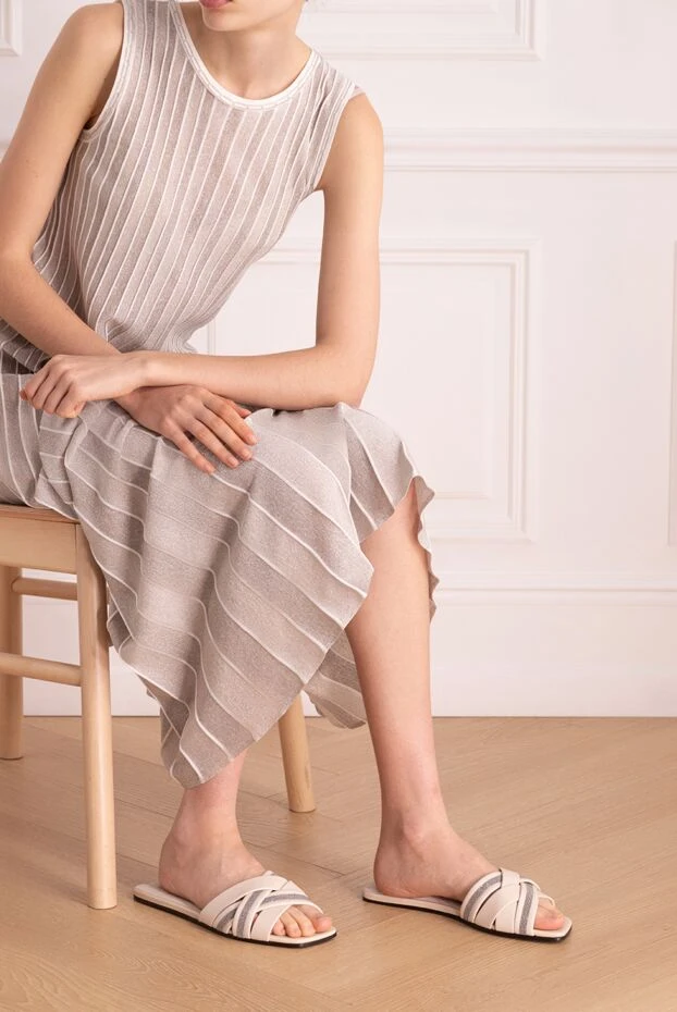 Brunello Cucinelli әйелдерге арналған шынайы былғары тәпішке, бежевый 178317 - фото 2