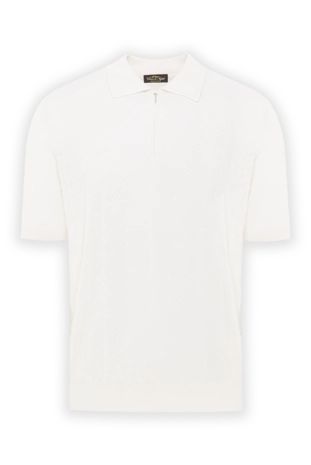 Мужское белое шелковое поло с узором - фото 1