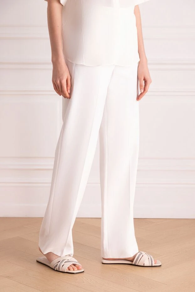 Brunello Cucinelli брюки из хлопка женские белые 178349 - фото 3