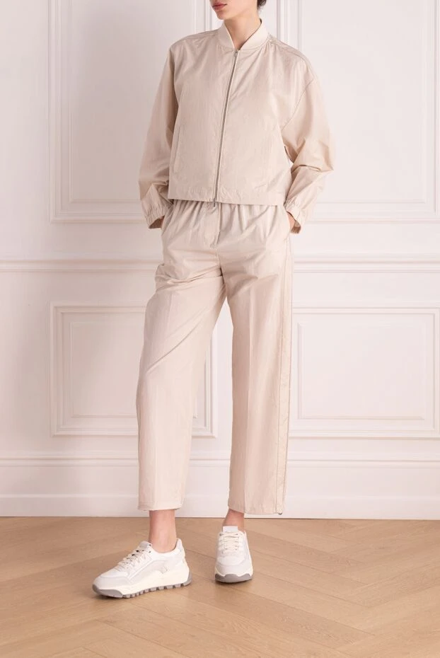 Peserico женский бежевый костюм для прогулок с воротником стойкой 178369 - фото 2