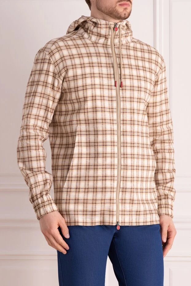 Kiton куртка мужская с капюшоном и клетчатым принтом в бежево-коричневых тонах 178408 - фото 3