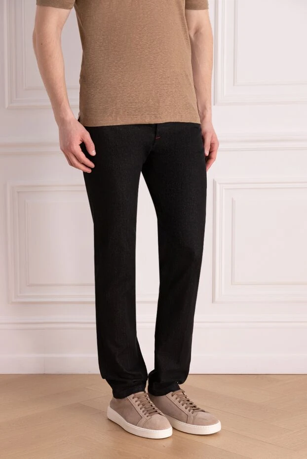 Kiton мужские джинсы slim fit чёрного цвета с красными деталями 178409 - фото 3