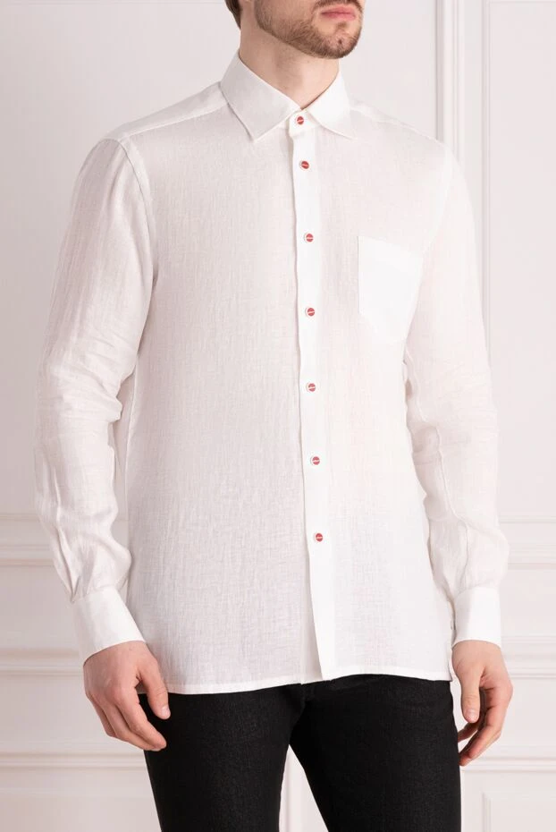 Kiton ерлерге арналған қызыл түймелері бар ақ зығыр көйлек және кеуде қалтасы 178413 - фото 3