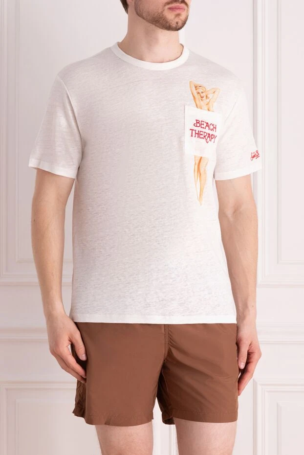 MC2 Saint Barth жағажай терапиясы басып шығарылған және ретро графикасы бар ақ зығыр футболка 178421 - фото 3