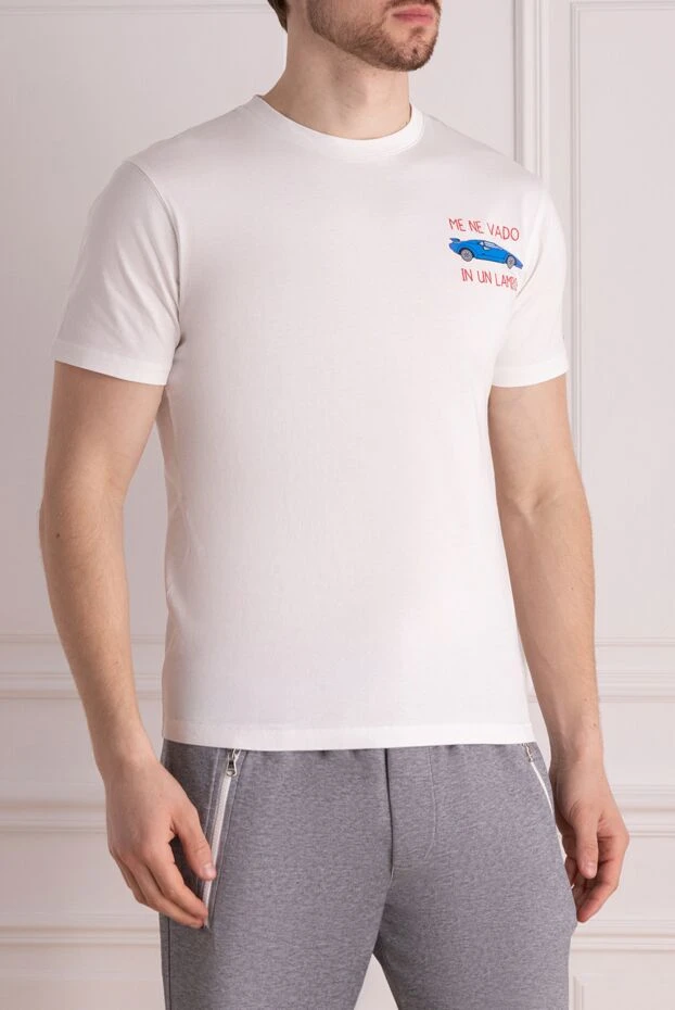 MC2 Saint Barth спорттық машинаның суреті мен жазуы бар ақ мақтадан жасалған футболка 178424 - фото 3