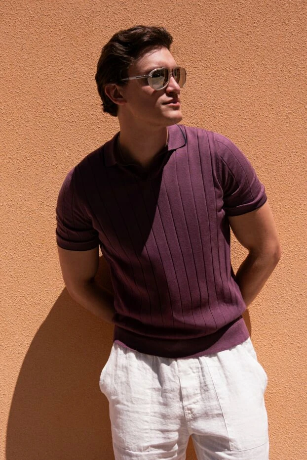 Barba Napoli men's plum silk knit polo shirt with textured pattern 178456 - photo 2
