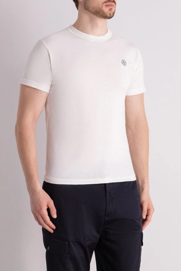 Stone Island фирмалық патч логотипі бар ақ мақтадан жасалған футболка 178474 - фото 3