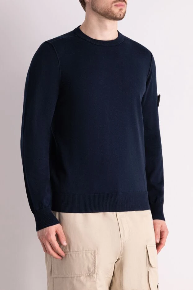 Stone Island мужской синий хлопковый джемпер с длинным рукавом с логотипом 178484 - фото 3