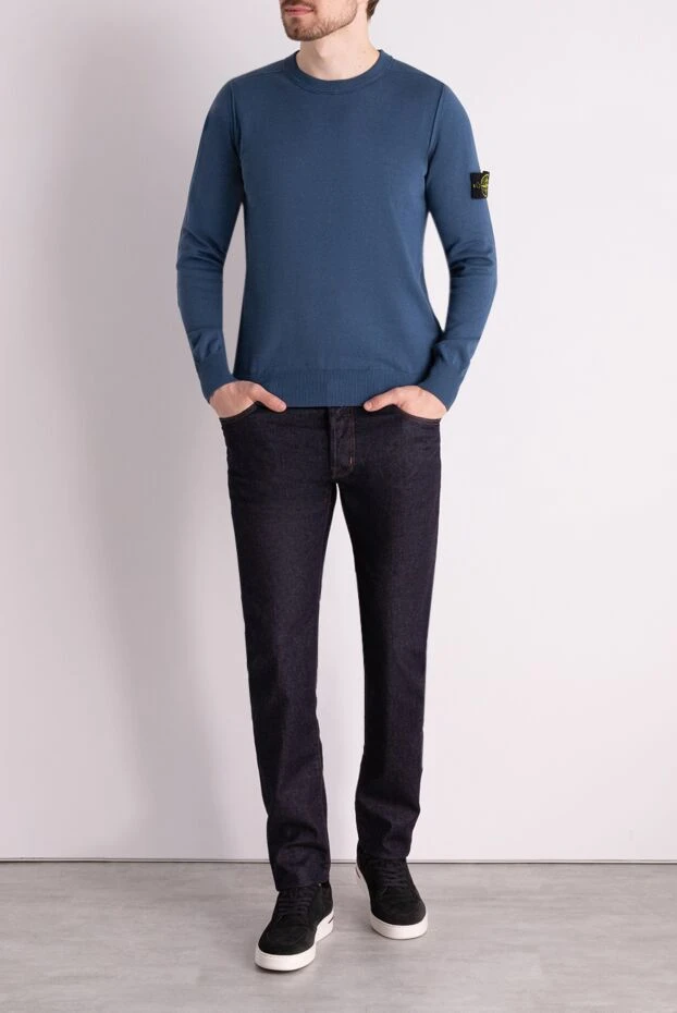 Stone Island man long sleeve cotton jumper for men, blue купить с ценами и фото 178488 - photo 2