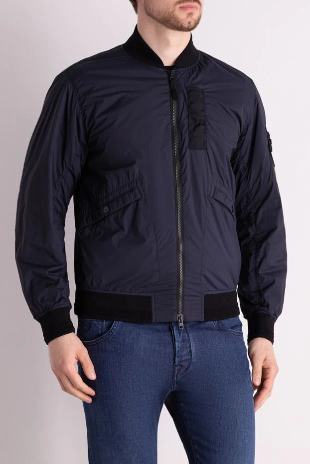 Stone Island лёгкая куртка синяя с молнией и логотипом на рукаве 178494 - фото 3