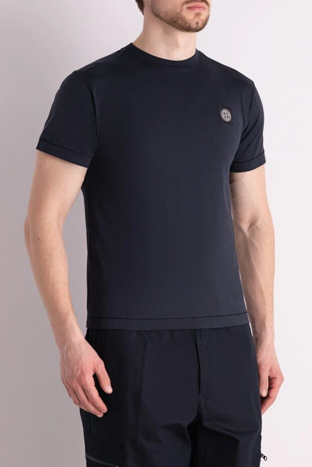 Stone Island жамауы бар қарапайым, күнделікті қара көк футболка 178496 - фото 3