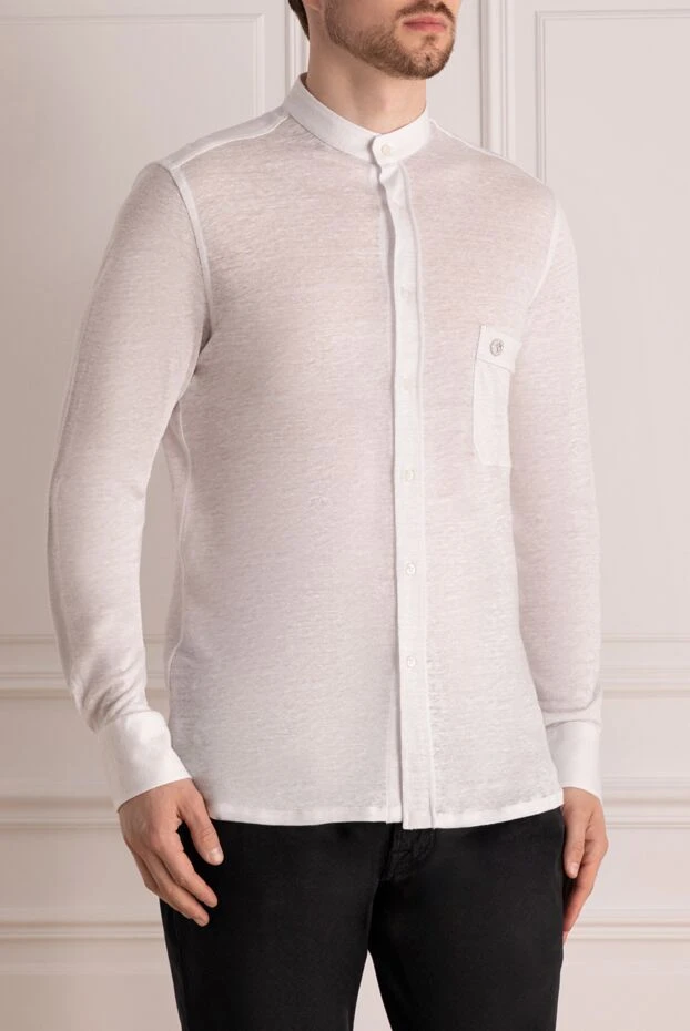 Stefano Ricci рубашка белая мужская из льна 178516 - фото 3