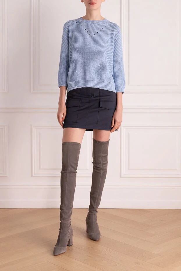 Blue cotton and elastane mini skirt for women - photo 2