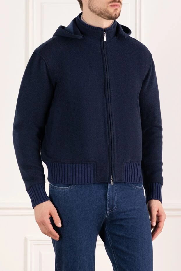 Enrico Mandelli кашемировая куртка синяя мужская с капюшоном 178573 - фото 3