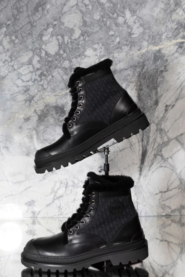 Black cotton and leather boots for men with fur - photo 2
