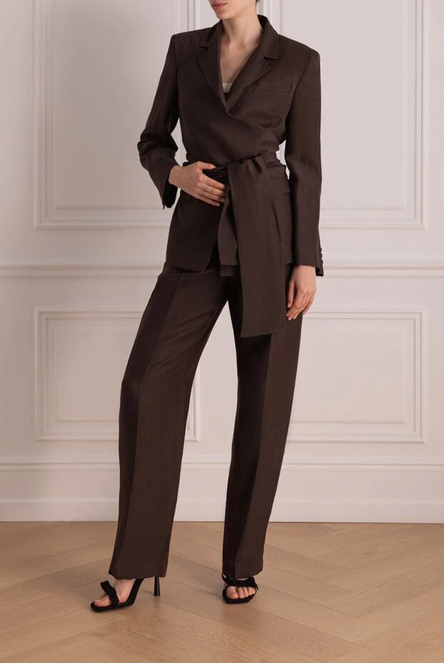 MSGM woman women's brown suit with linen and viscose trousers купить с ценами и фото 178723 - photo 2