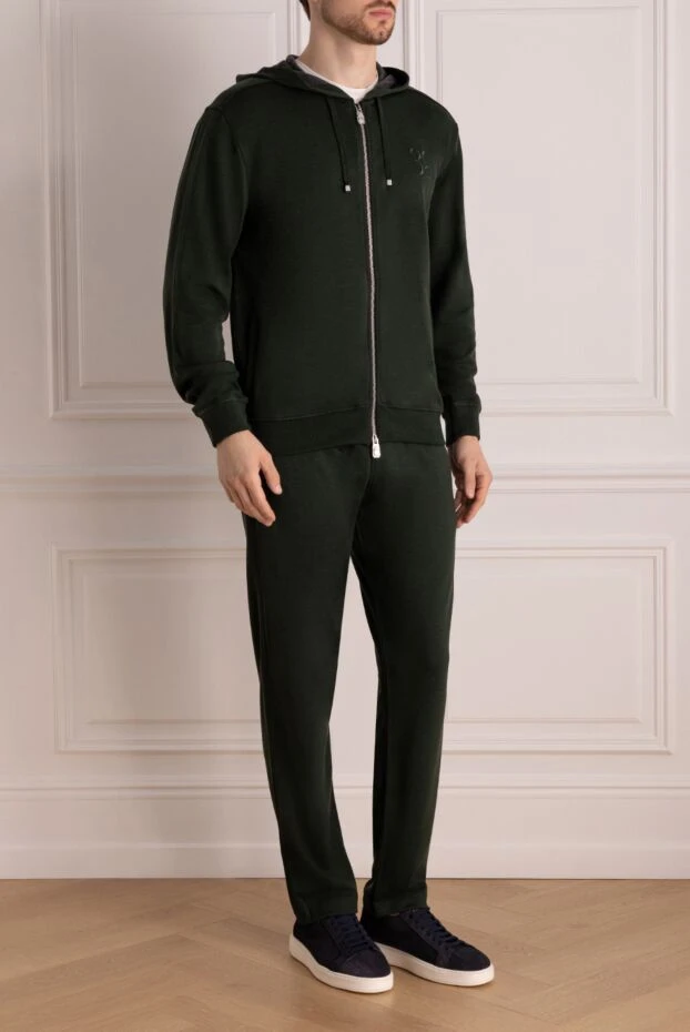 Billionaire қою жасыл реңктердегі капюшоны бар сәнді ерлер кашемир және жібек костюмі 178787 - фото 3