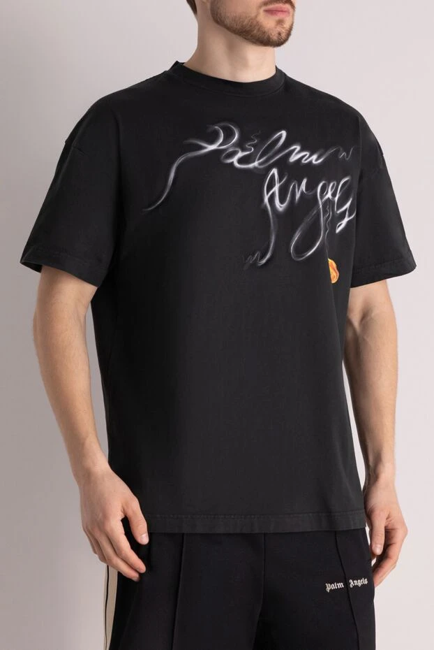 Palm Angels black cotton t-shirt with airbrushed print 178812 - photo 3