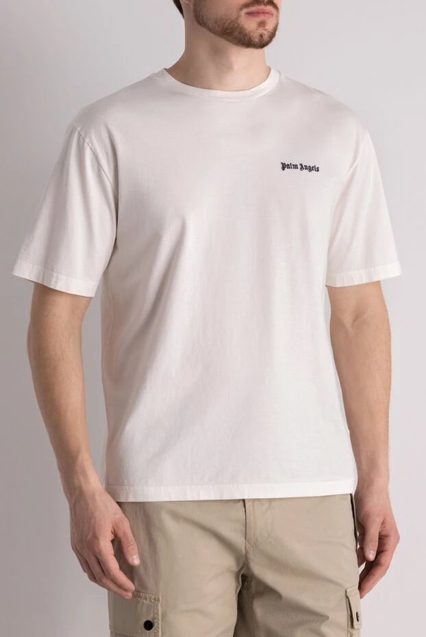 Palm Angels кеудесінде логотипі бар ерлерге арналған ақ түсті кең футболка 178817 - фото 3