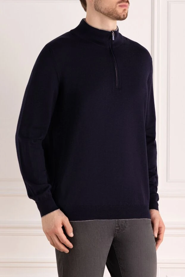 Svevo свитер мужской шерстяной тёмно-синий с воротом на молнии 178883 - фото 3