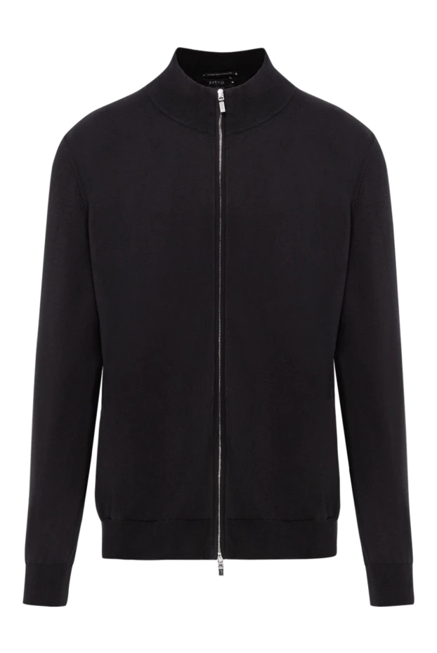 Black cotton bomber cardigan with zip - photo 1