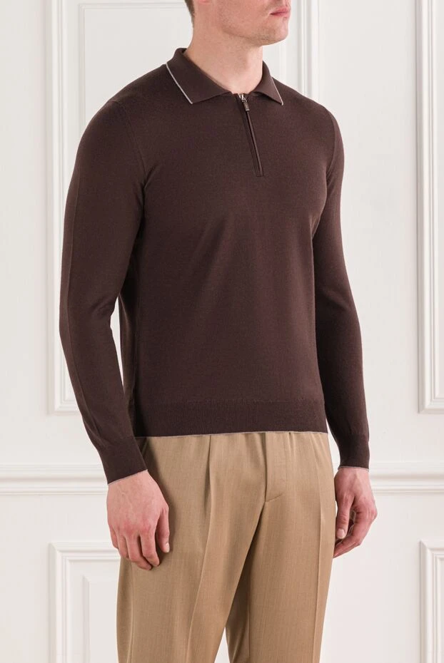 Svevo коричневое шерстяное поло на молнии с длинным рукавом 178887 - фото 3