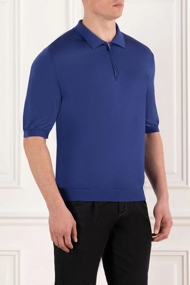 Svevo шелковое поло на молнии мужское синее 178891 - фото 3