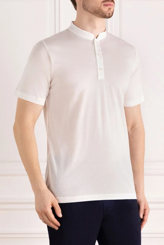 Kiton футболка с коротким рукавом и воротником стойка из хлопка белая
 178893 - фото 3